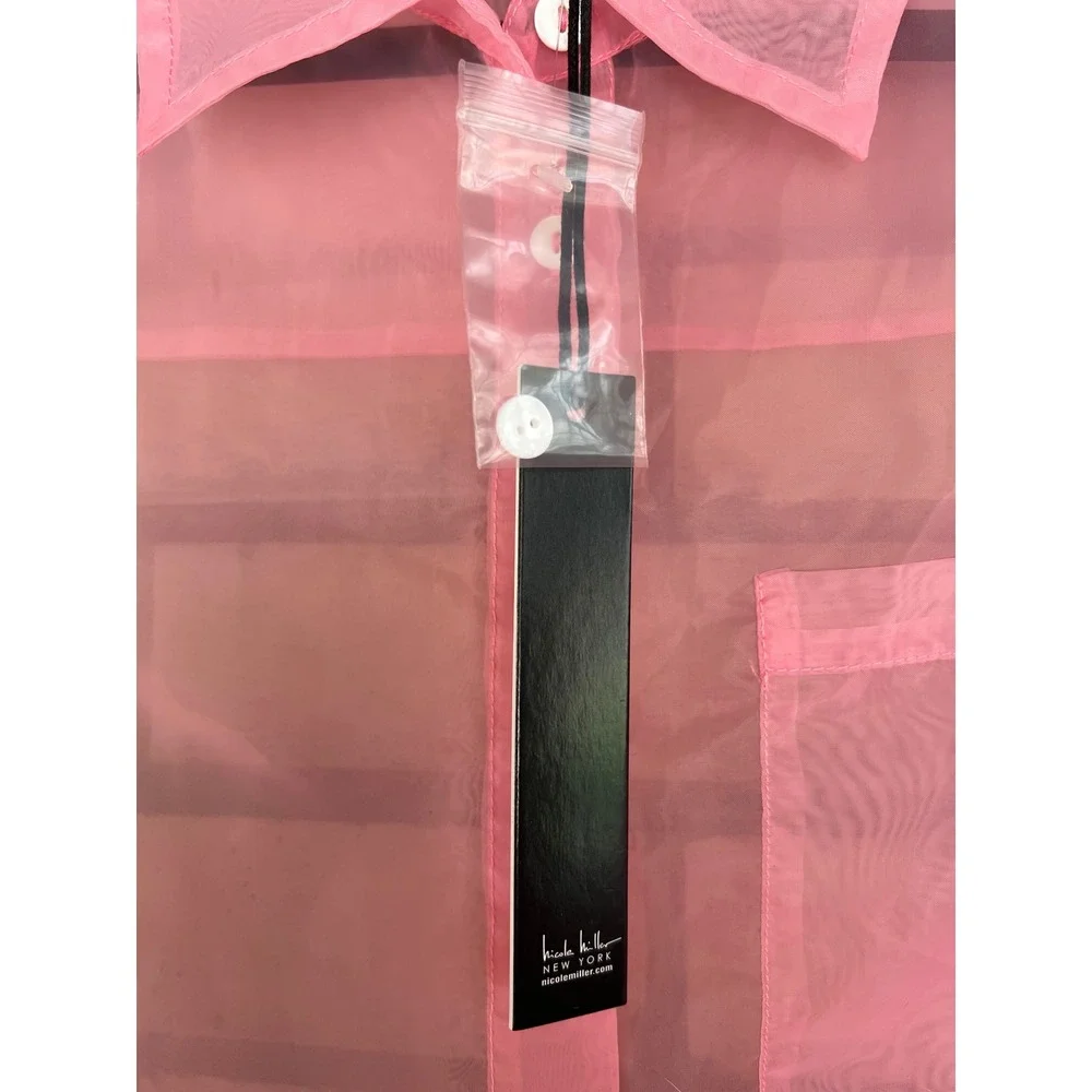 Nicole Miller New York Pink Sheer Organza Button Down Shirt Size Small NWT - Picture 2 of 5